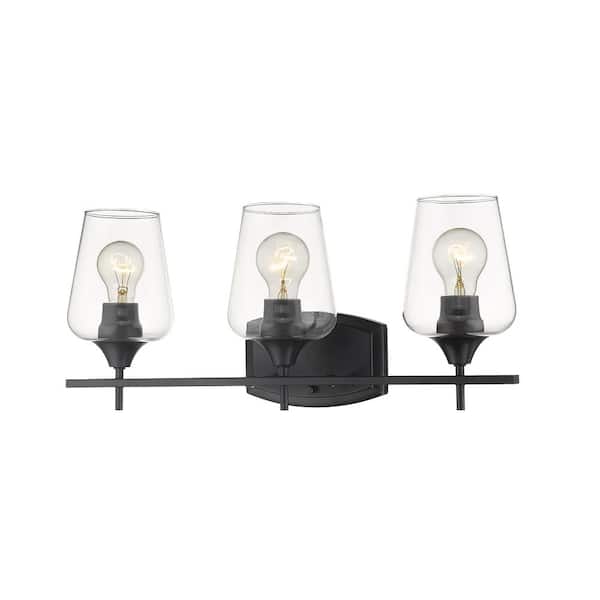 Unbranded Joliet 21.5 in. 3-Light Matte Black Vanity Light with Clear Glass