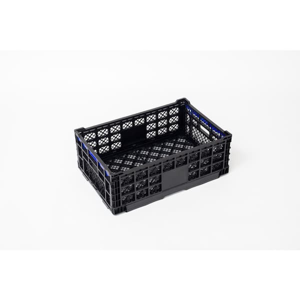 Unbranded 8.27 in. H x 23.62 in. W Black Folding 47L Collapsible Plastic Wooden Crate with Handles (3-Packs)