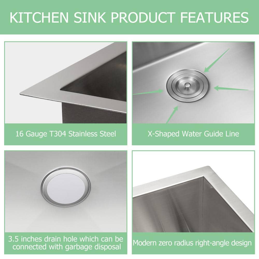 30" Stainless Steel Brushed Single Bowl Workstation Sink