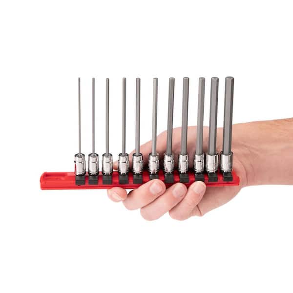 TEKTON 1/4 Inch Drive Long Hex Bit Socket Set with Rail, 11-Piece
