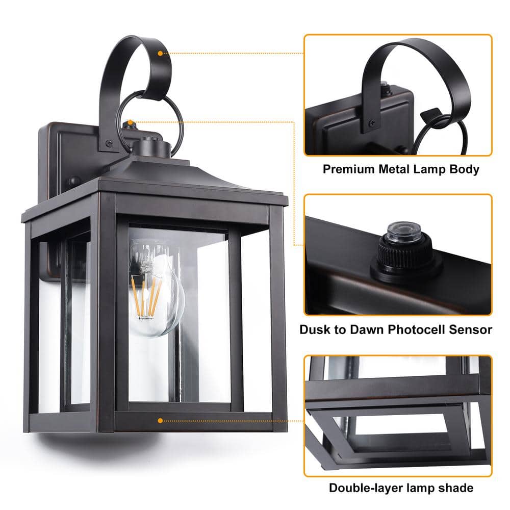 Black Aluminum Outdoor Lantern Sconce with Glass Shade