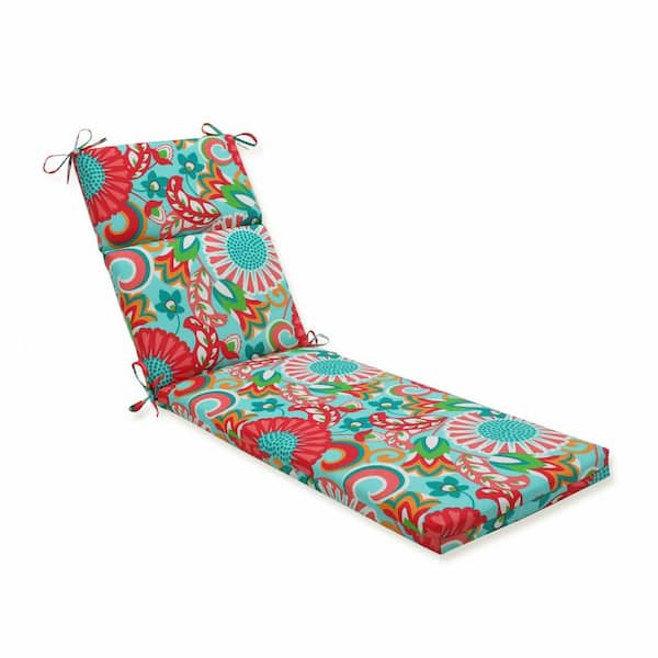Pillow Perfect Floral 21 x 28.5 Outdoor Chaise Lounge Cushion in Green/Pink Sophia