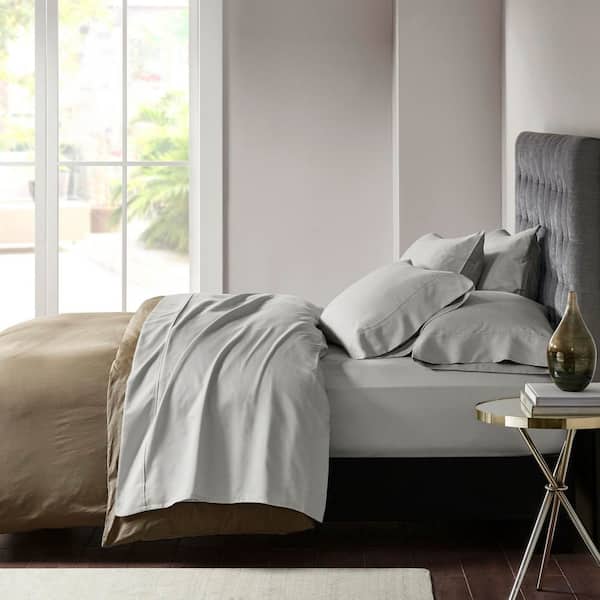 Madison Park 800 Thread Count 7-Piece Grey Cotton Blend Split King Sateen Sheet Set