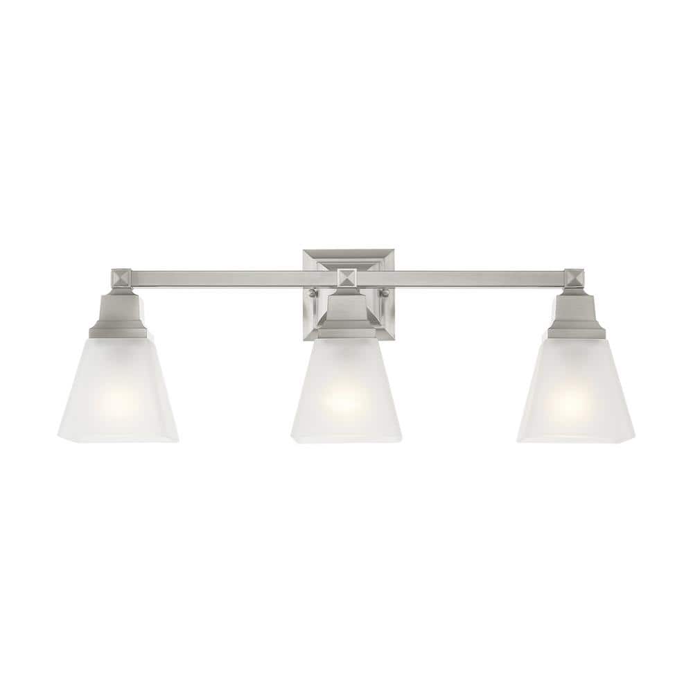 Brushed Nickel 3-Light Bathroom Vanity with Satin Glass Shades