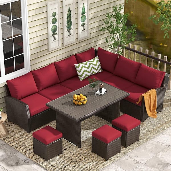 red conversation patio set