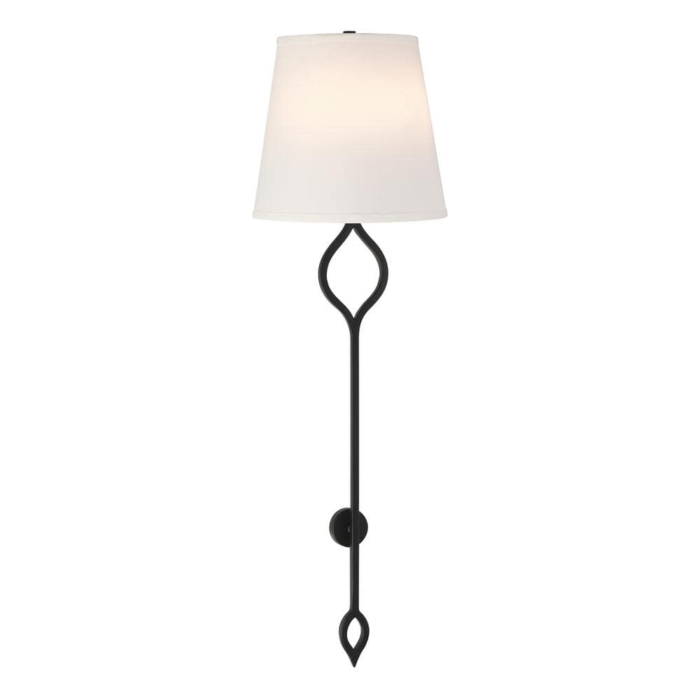 Matte Black 2-Light Wall Sconce with White Fabric Shade