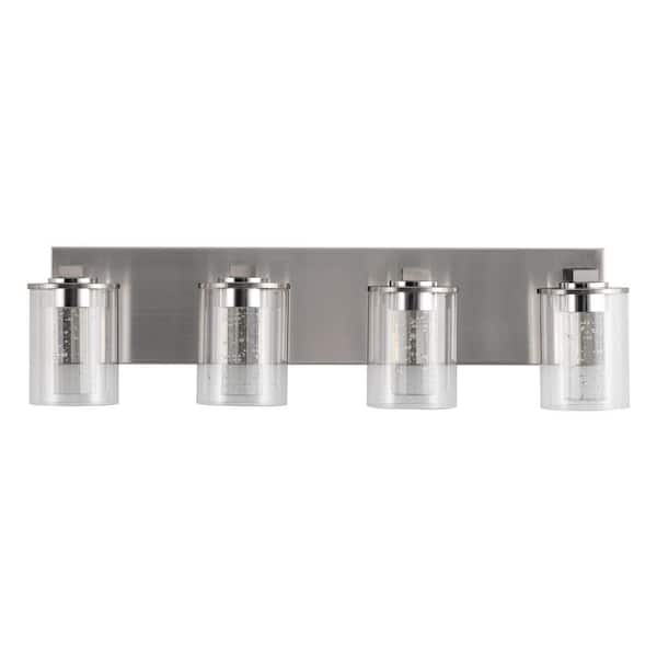 24 in. 4-Light Brushed Nickel LED Vanity Light Bar with Dimmable White/Neutral/Warm Light for Powder Room