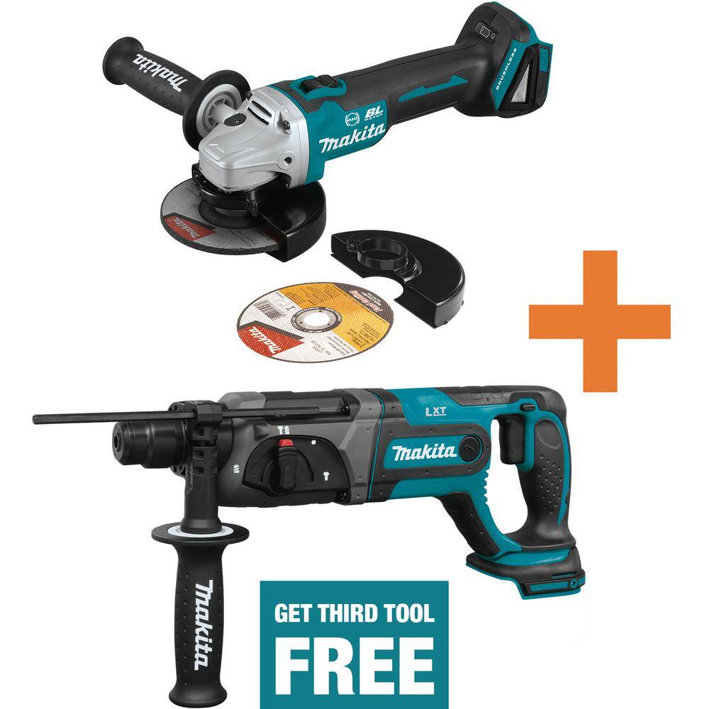 Makita 18V LXT Brushless 4-1/2/5 in. Cut-Off/Angle Grinder and 18V LXT 7/8 in. SDS-Plus Concrete/Masonry Rotary Hammer Drill