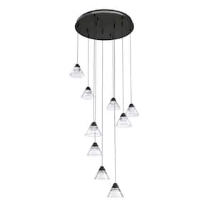 GEO 9-Light Black, Clear Cone Integrated LED Pendant Light with Clear Acrylic Shade