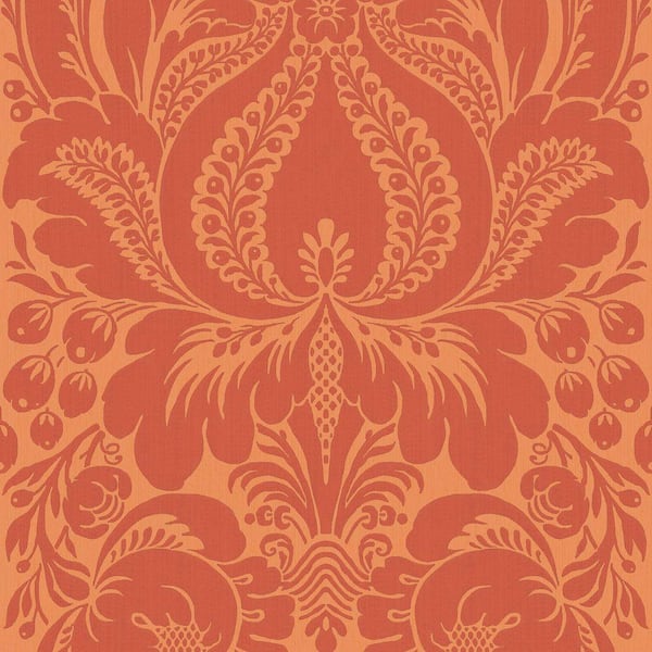 The Wallpaper Company 56 sq. ft. Orange Large Scale Damask Wallpaper