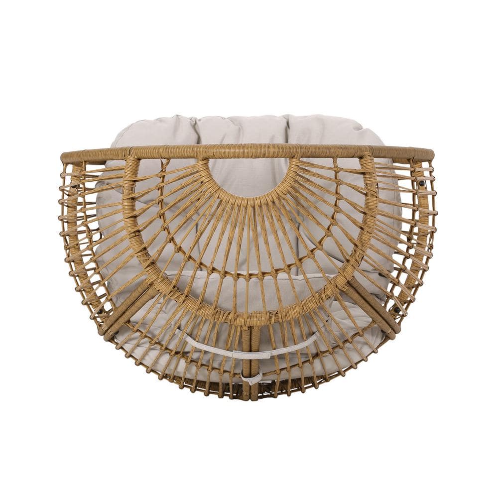 Serina Teardrop Wicker Outdoor Lounge Chair with Beige Cushions