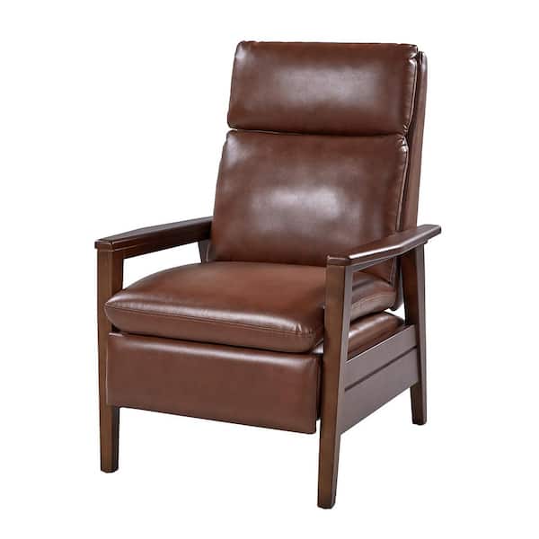 JAYDEN CREATION Paul Brown Mid-century Modern Vegan Leather Upholstered Solid Wood Recliner