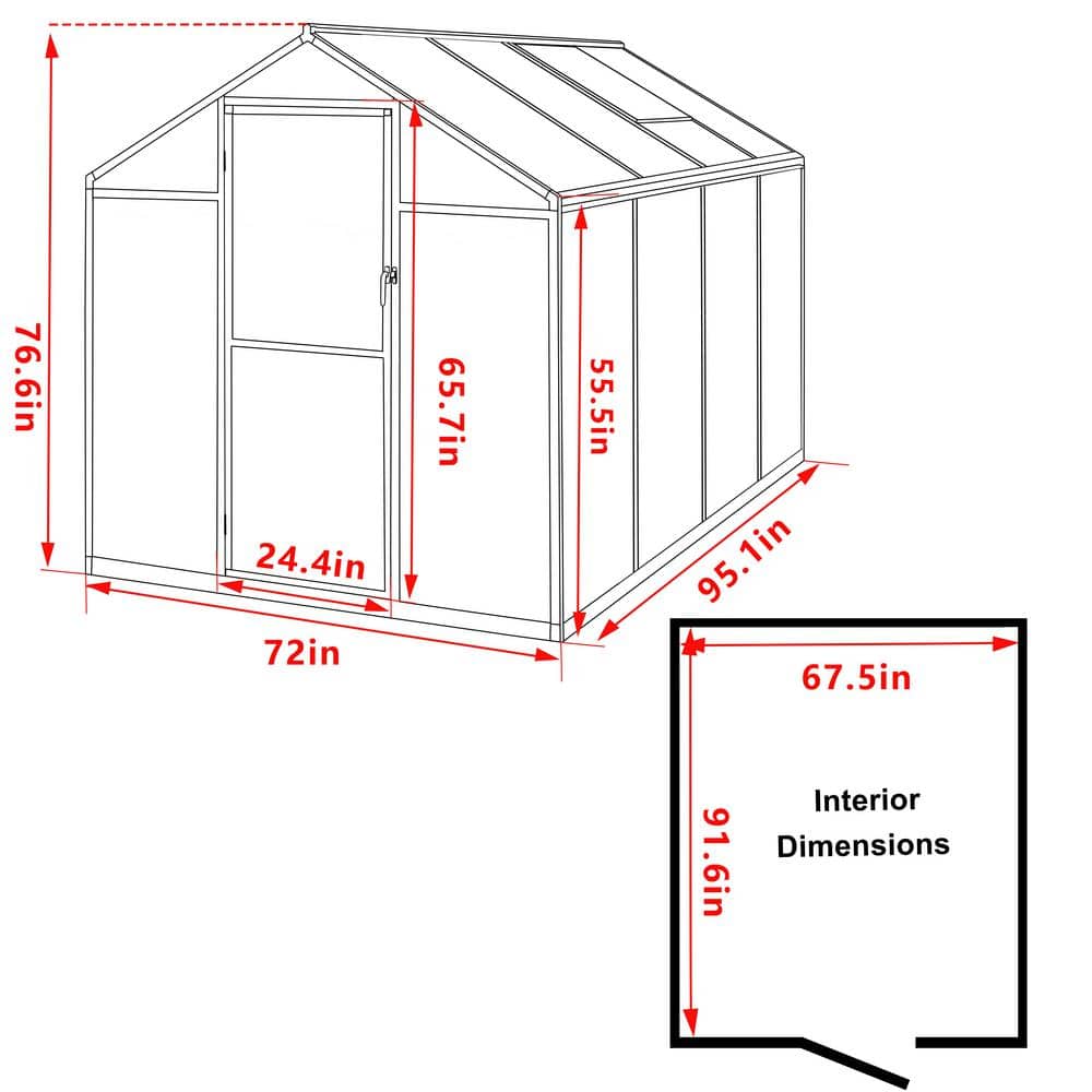 6' x 8' Gray Polycarbonate Walk-In Greenhouse with Aluminum Frame