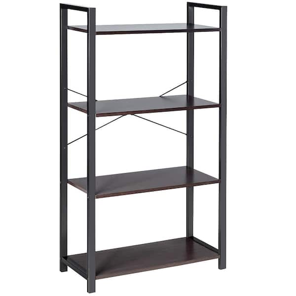 Costway 47 in. Black Wood 4 -Shelf Standard Bookcase with Anti-tip Device