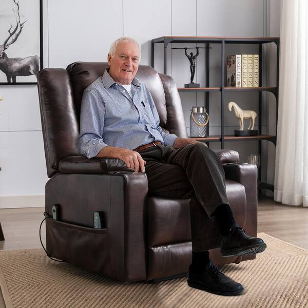 Brown PU Recliner Power Lift Recliner with Heat and Massage Electric Power Lift Chair Ergonomic Recliner Massage Chair