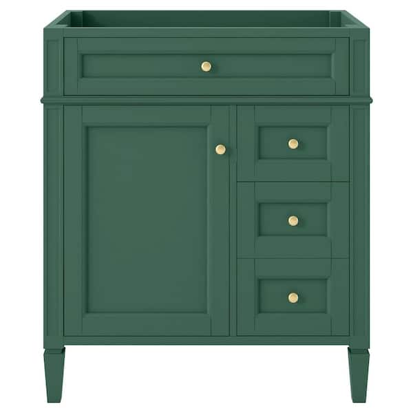 30 in. Modern Solid Wood Frame Bath Vanity Cabinet without Top Sink in Green with 2 Drawers and a Tip-Out Drawer