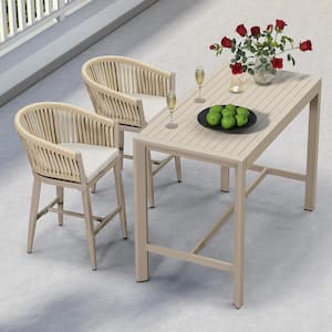 Modern Aluminum PE Rattan Counter Height Outdoor Bar Stool with Back and Beige Cushion (2-Pack)