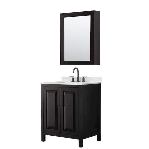 Wyndham Collection Daria 30 in. W. x 22 in. D x 35.75 in. H Single Bath Vanity in Dark Espresso with Giotto Quartz Top and Medicine Cabinet