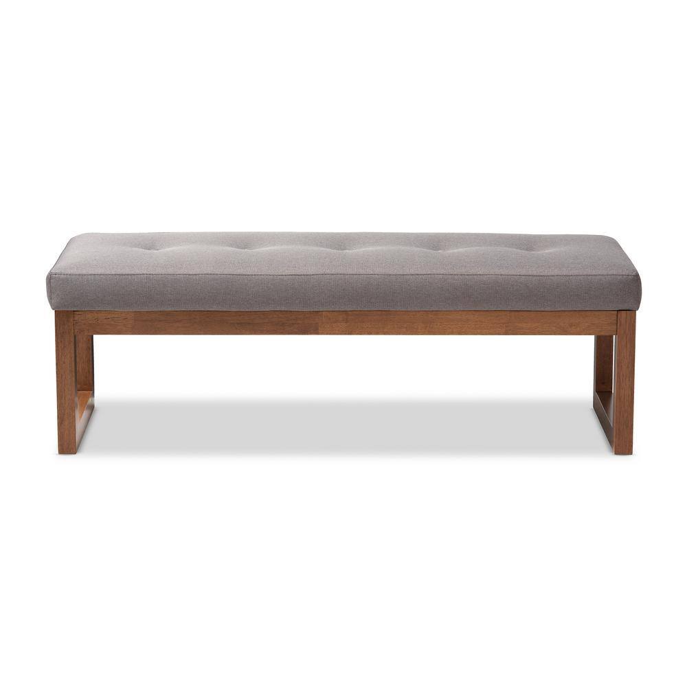 Caramay Grey Fabric and Walnut Wood Modern Storage Bench