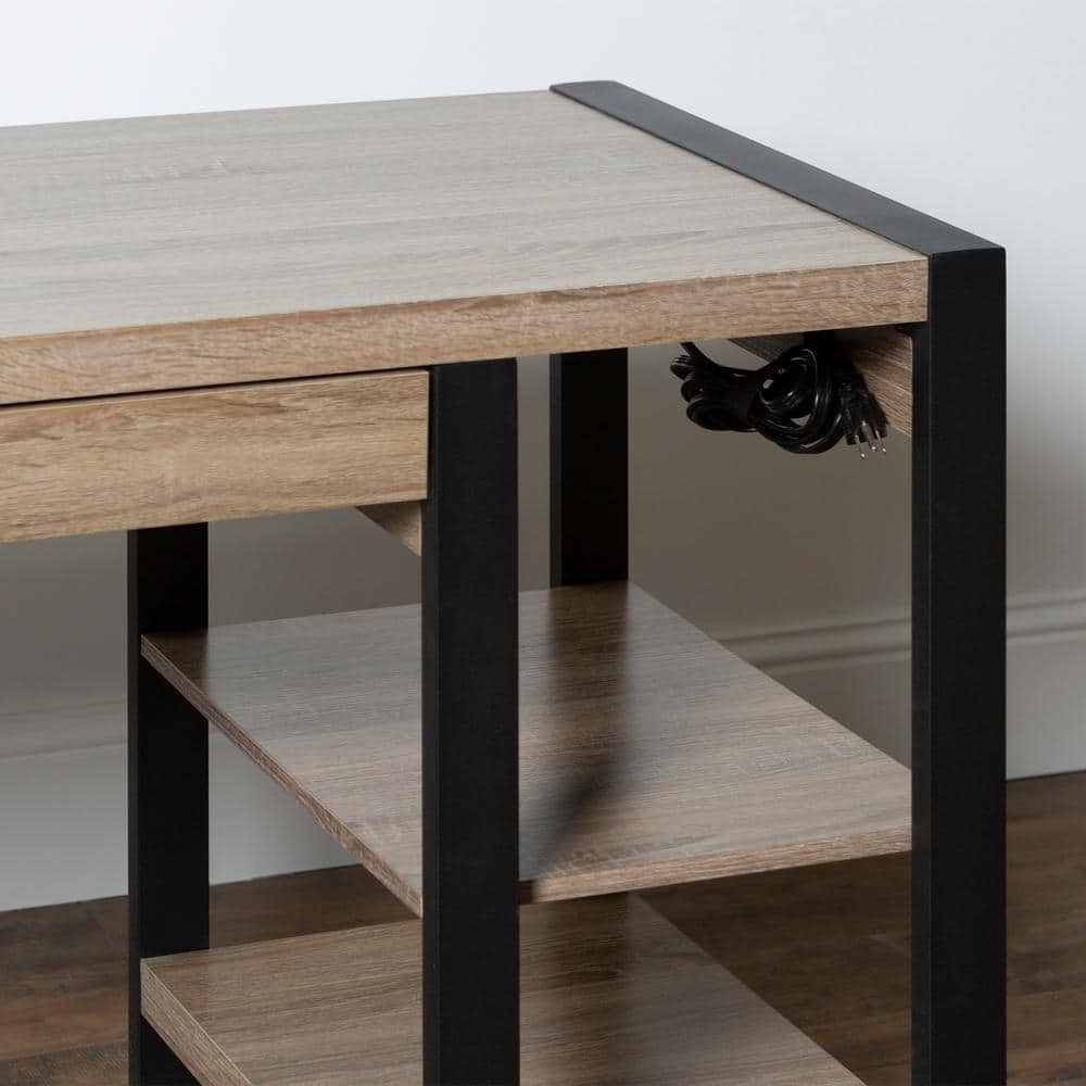 Walker Edison 60" Industrial Desk with USB Port, Driftwood Finish