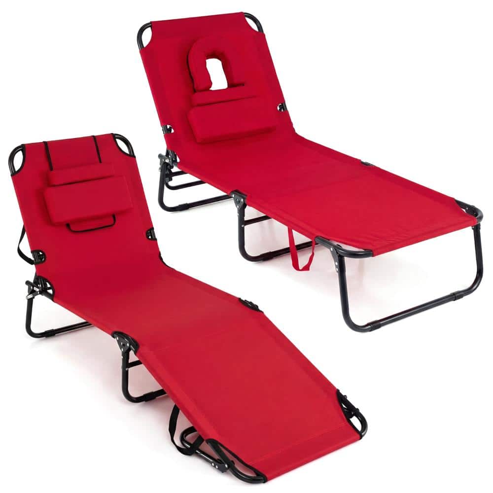 Set of 2 Folding Face-Down Tanning Chairs with Face Hole, 3 Pillows and 330 lb. Capacity, Red price history on PriceWatchPro