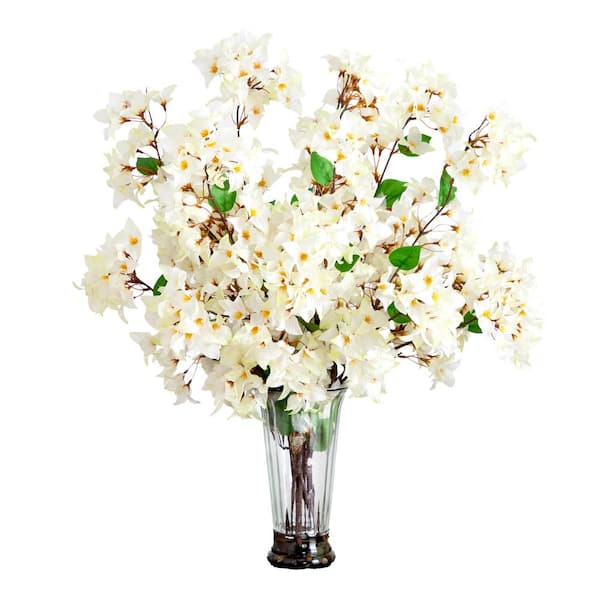 Nearly Natural 30 in. Artificial Bougainvillea Arrangement in Glass Vase