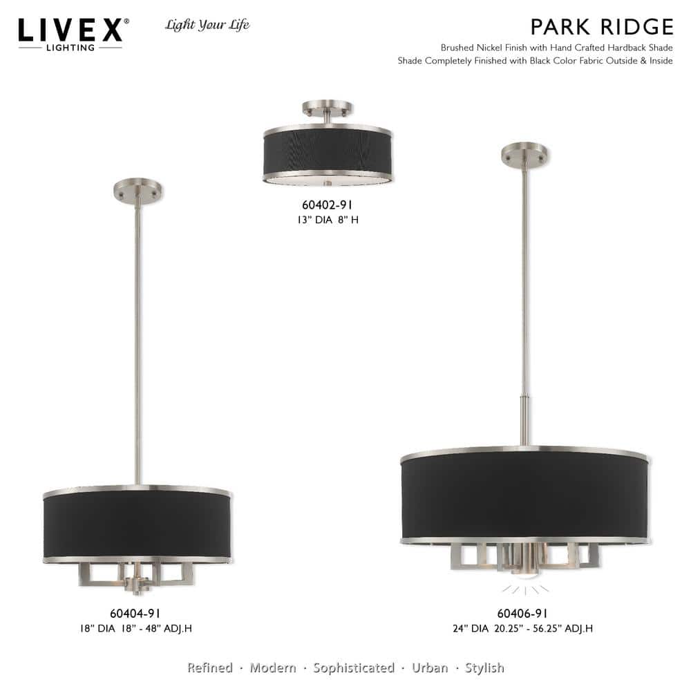 Brushed Nickel and Black Fabric 2-Light Semi-Flush Mount