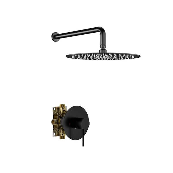 Aurora Decor ACAD Single-Handle 1-Spray Round High Pressure Shower Faucet in Black(Valve Included)