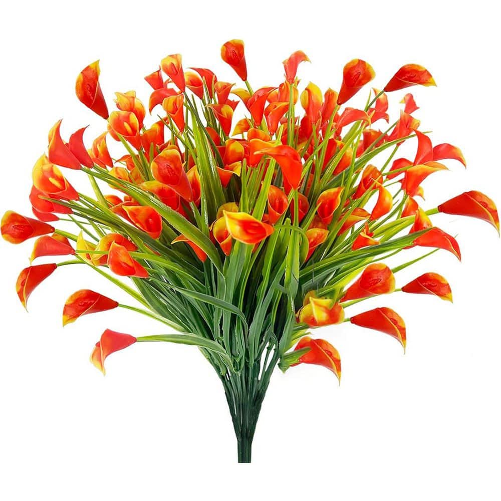 14 in. Orange Outdoor Artificial Calla Lily Flower UV Resistant 20 Bundles