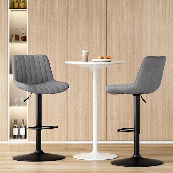 Gray Faux Leather Swivel Adjustable Bar Stools (Set of 2)