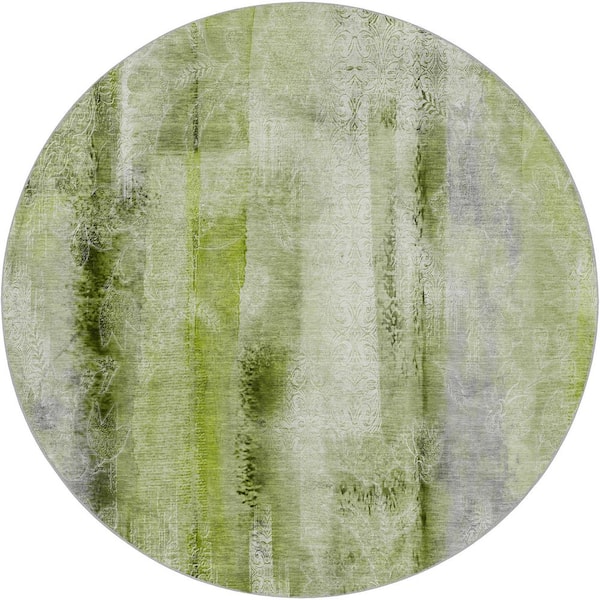Dream Shag Premium Machine Washable Abstract ADS537 Sage 8 ft. x 8 ft. Round Rug