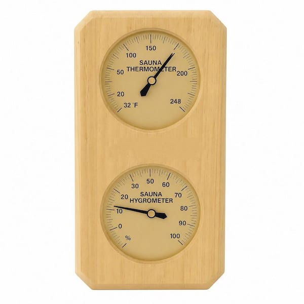 5.25 in. L x 1.25 in. W x 10 in. H Shower/Sauna/Tub Accessory, 2-in-1 Wood Sauna Thermometer and Hygrometer in Natural