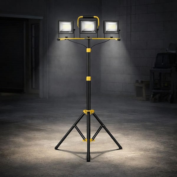 120V 21000 Lumen LED Work Light with Tripod Stand, 3-Head Adjustable Waterproof Fixture for Job Site and Garage Lighting