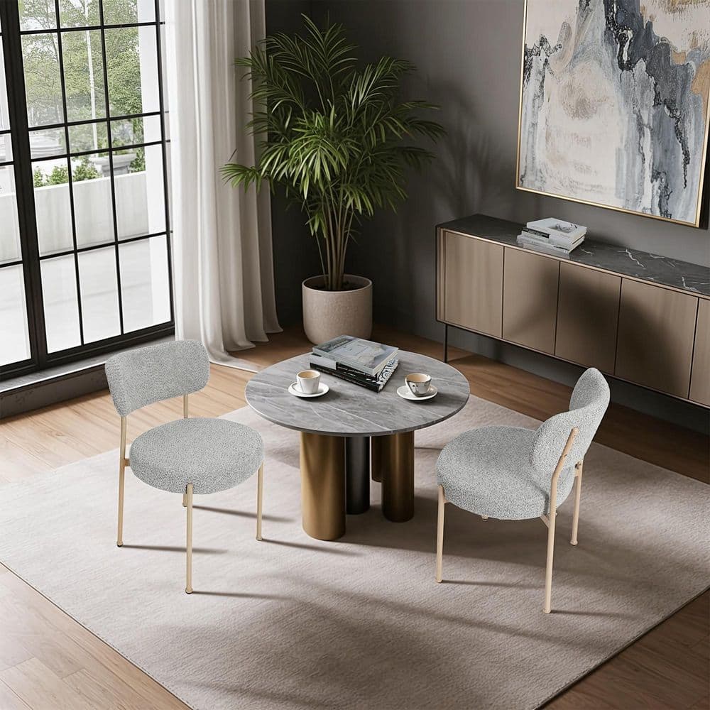 Upholstered Chairs, Boucle Dining Chairs Curved Backrest & Armless Accent C
