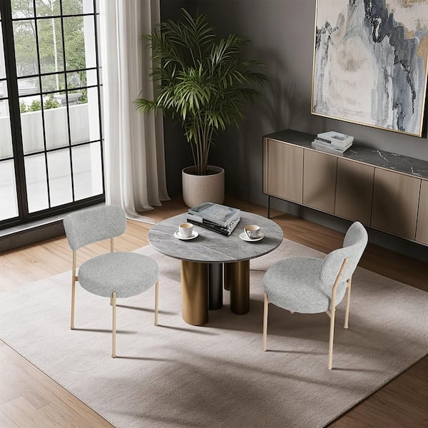 Unbranded Upholstered Chairs, Boucle Dining Chairs Curved Backrest & Armless Accent Chairs with Metal Legs, Grey, Set of 2