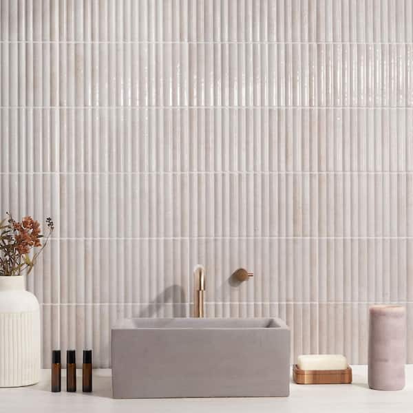 Mawr White 5.9 in. x 11.81 in. Polished Fluted Ceramic Wall Tile (9.68 sq. ft./Case)
