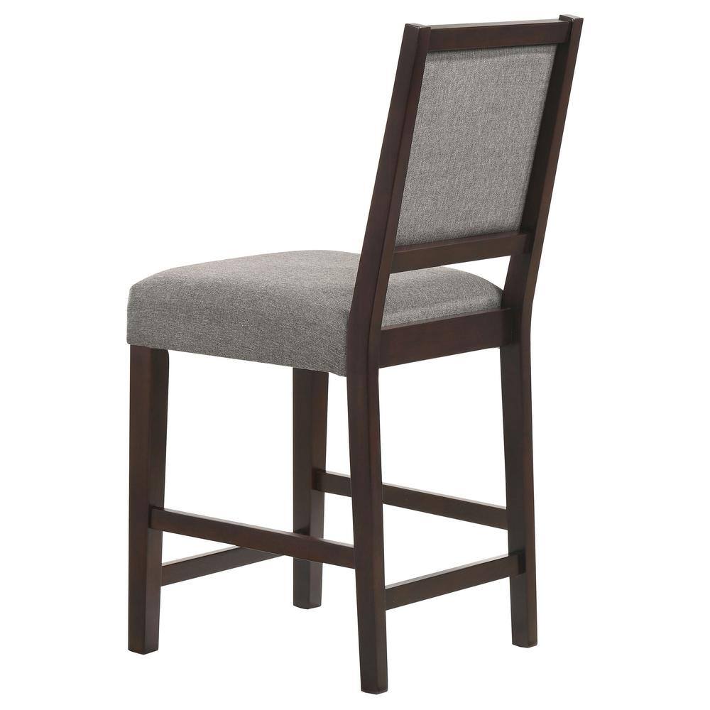 Gray Leather and Wood Transitional Counter Stools, 18.5" Wide