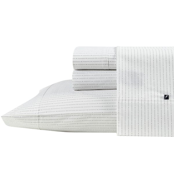 Nautica Buoy Line 4-Piece Gray Botanical Percale Cotton Queen Sheet Set