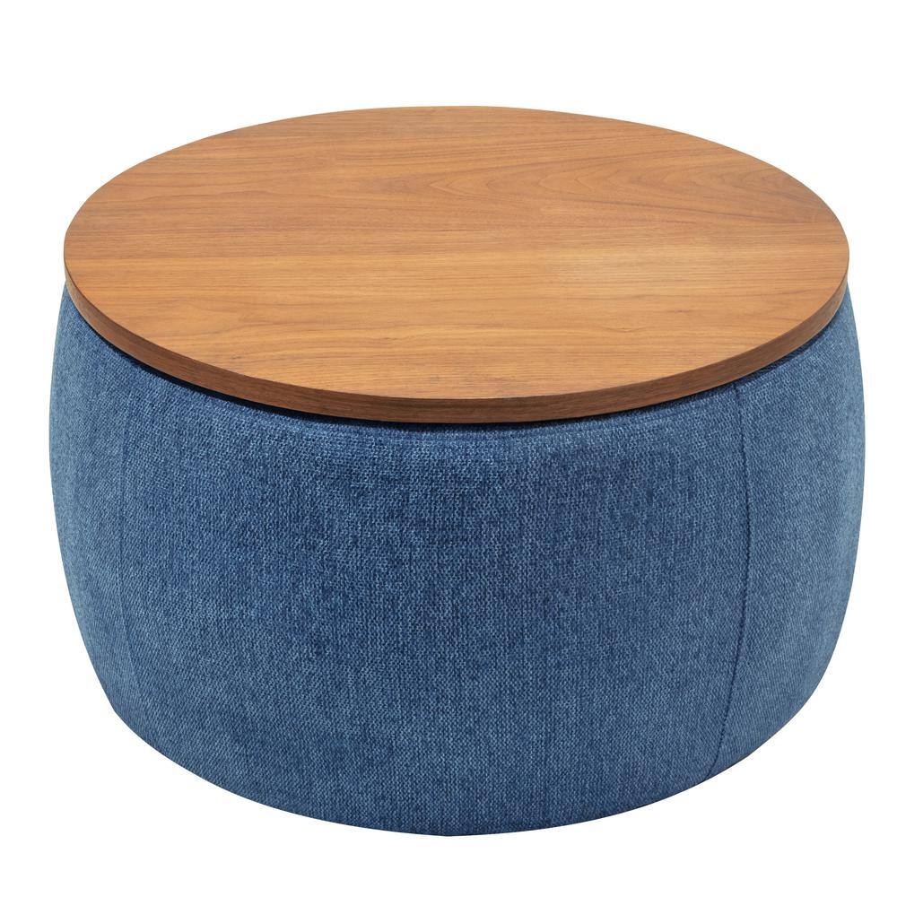 Navy Round Storage Ottoman