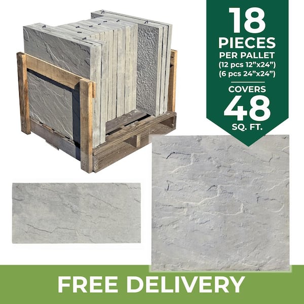 Patio-on-a-Pallet 12in. x 24in. and 24in. x 24in. Concrete Gray Variegated Basketweave Yorkstone Paver(18 Pcs/48 Sq Ft)