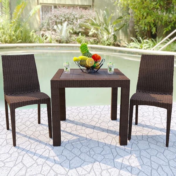 LeisureMod Mace Weave Design Modern Outdoor Dining Table Brown