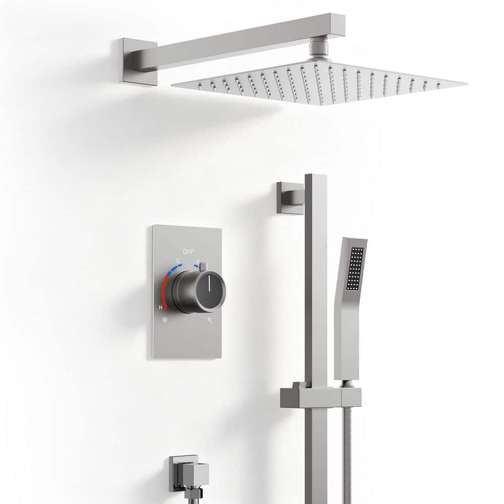 Single-Handle 2-Spray 10 in. Wall Mount Shower Faucet 2.5GPM with High Pressure in Brushed Nickel (Valve Included) price history on PriceWatchPro