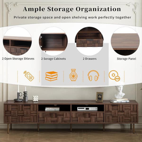 78.7 in. Mid Century Dark Brown TV Stand with 2 Drawers and 2 Cabinets, Media Console for TVs Up to 85 in.