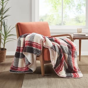 Bloomington Red 50 in. W x 60 in. L Faux Mohair to Sherpa Throw Blanket