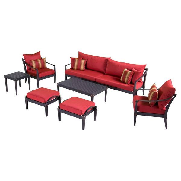 RST Brands Astoria 8-Piece Patio Sofa and Club Chair Deep Seating Group with Cantina Red Cushions