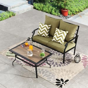 2-Piece Wicker Patio Conversation Set with Green Cushions