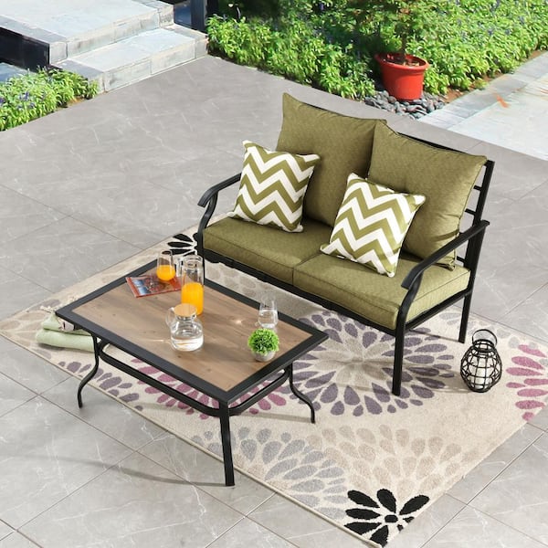 Patio Festival 2-Piece Wicker Patio Conversation Set with Green Cushions