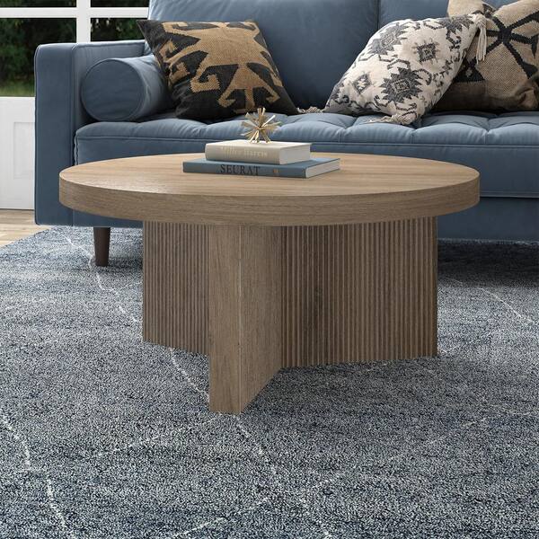 Meyer&Cross Holm 32 in. Antiqued Gray Oak Round MDF Top Coffee