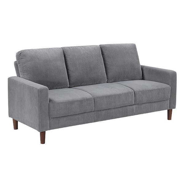 Mackay 76.5 in. W Straight Arm Corduroy Fabric Rectangle Sofa in Gray