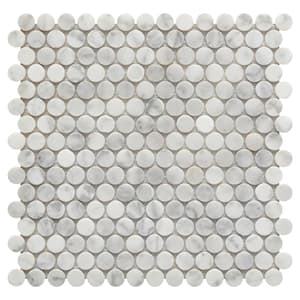 Rockart Carrara Marble 12 in. x 12 in. Penny Round Natural Stone Mosaic Tile (11.8403 sq. ft./Case)